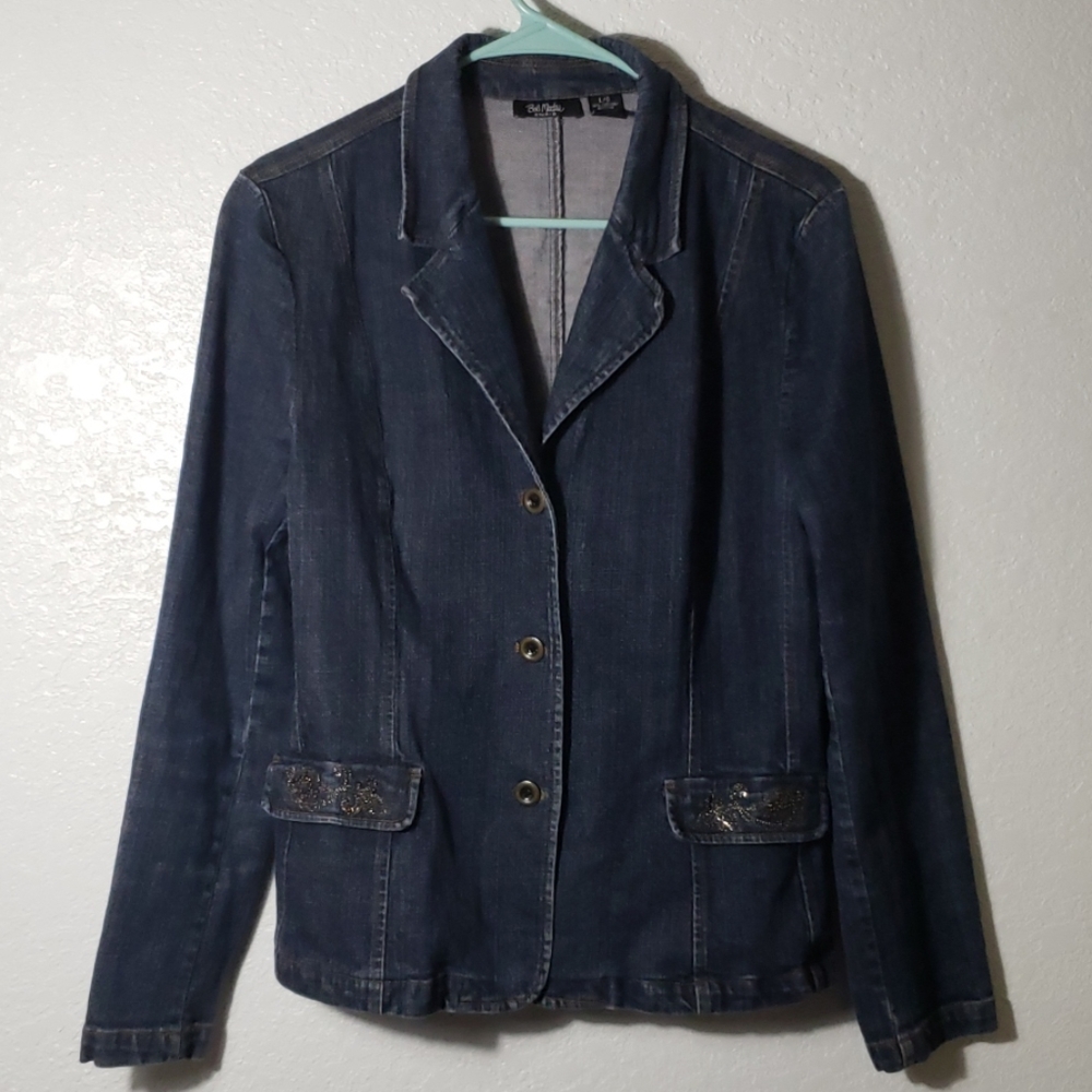 Bob Mackie Large Denim Blazer - Picture 1 of 7